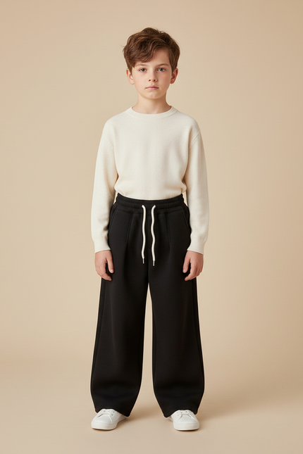 Pantalon Noir Ample Épais Cordon Enfant - Molleton