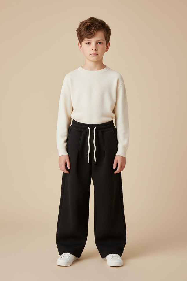 Pantalon Noir Ample Épais Cordon Enfant - Molleton
