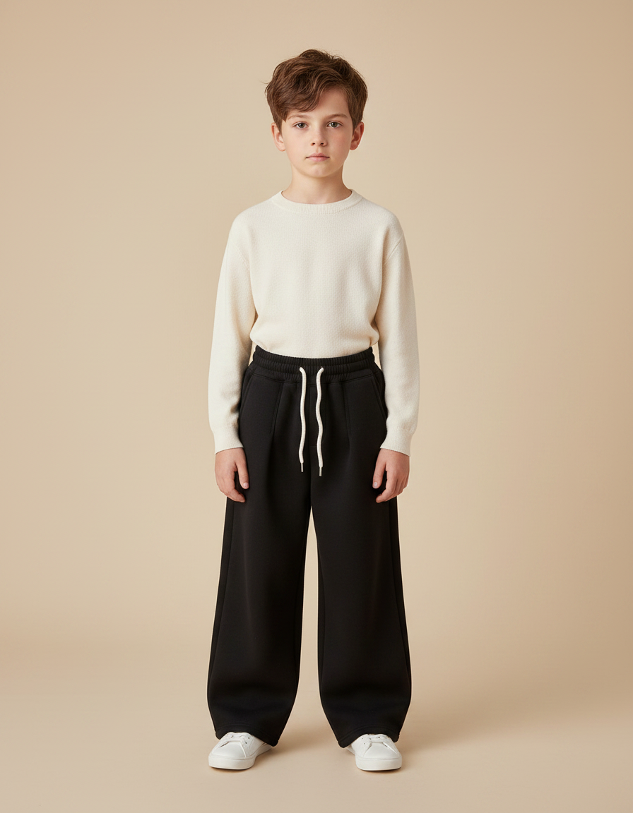 Pantalon Noir Ample Épais Cordon Enfant - Molleton