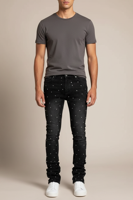 Pantalon Noir Skinny Strass Homme Tendance - Jean