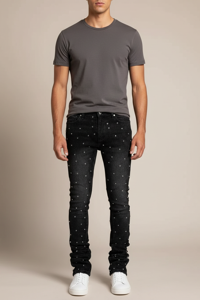 Pantalon Noir Skinny Strass Homme Tendance - Jean