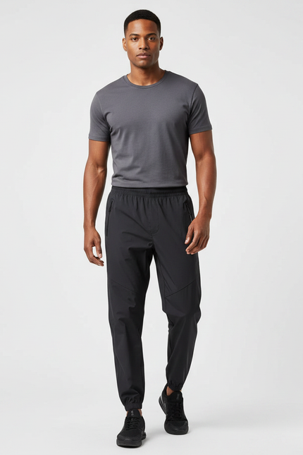 Pantalon Noir Sportif Homme Ajusté Léger Décontracté - Polyester