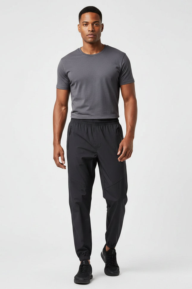 Pantalon Noir Sportif Homme Ajusté Léger Décontracté - Polyester