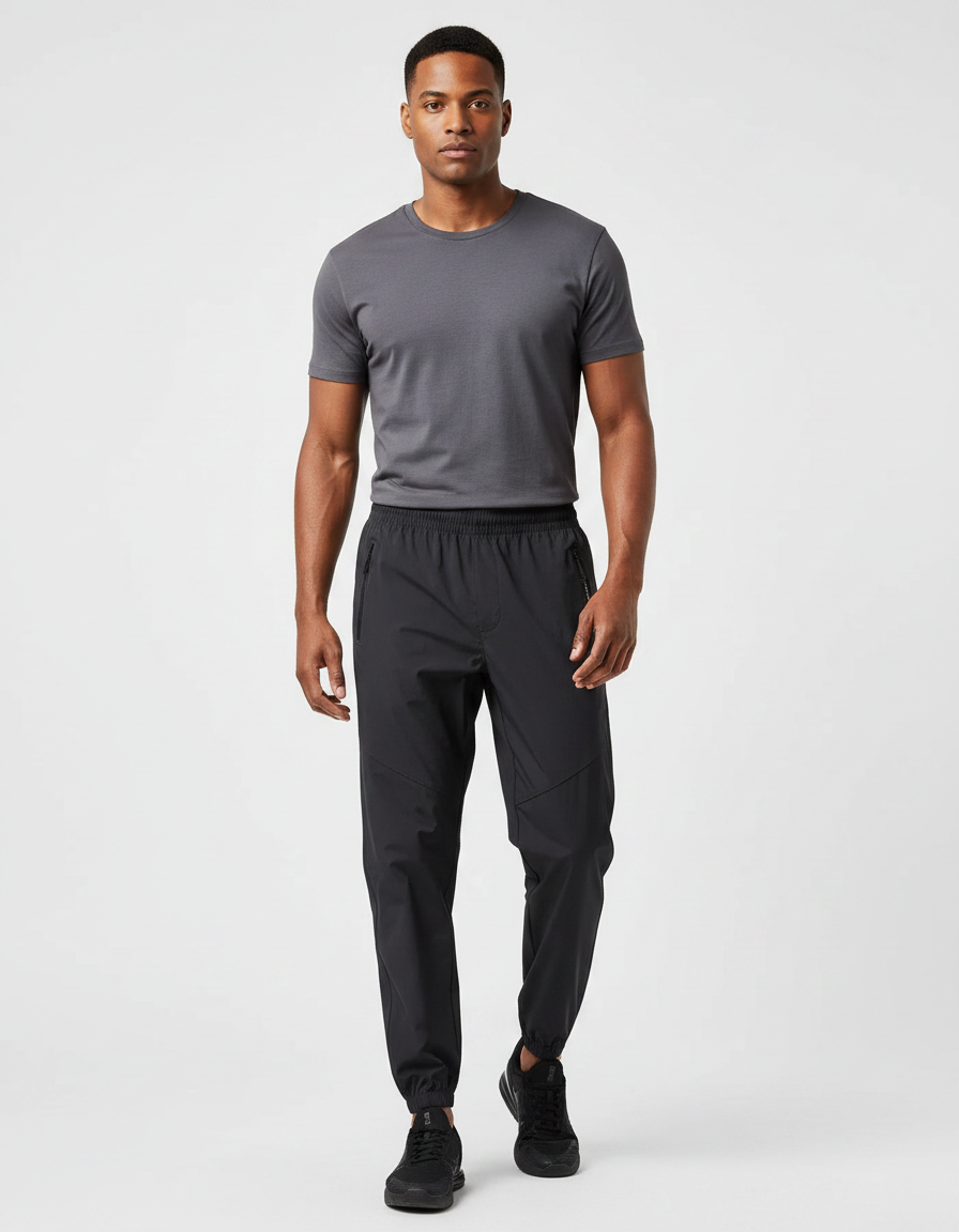 Pantalon Noir Sportif Homme Ajusté Léger Décontracté - Polyester