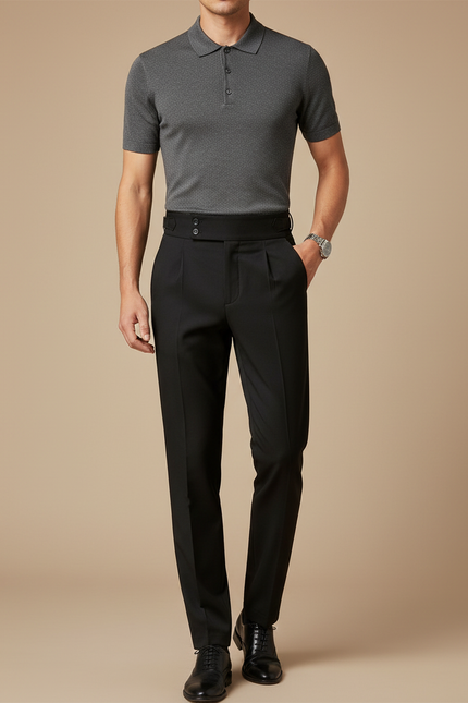 Pantalon Noir Habillé Homme Taille Haute Élégant - Gabardine