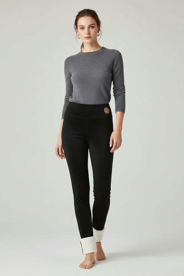 Pantalon Noir Chaud Doublé Polaire Stretch Femme - Maille