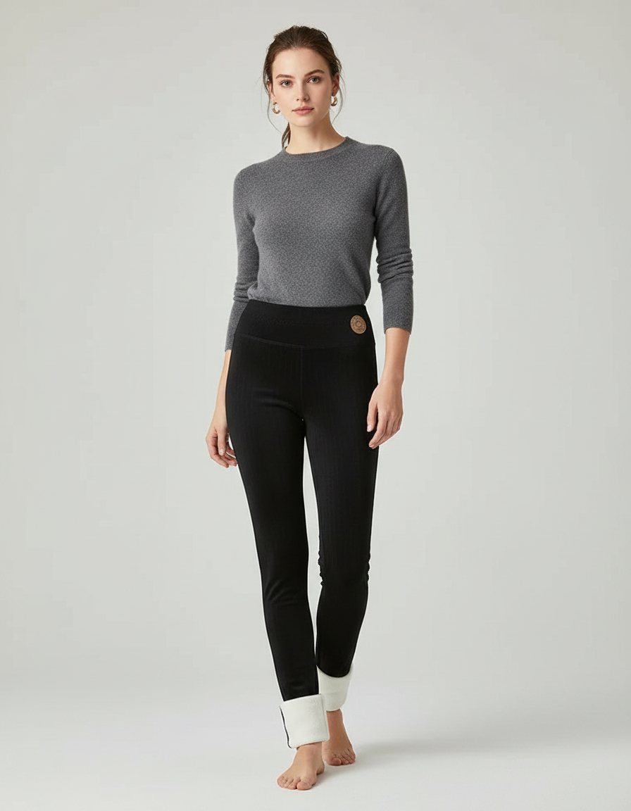 Pantalon Noir Chaud Doublé Polaire Stretch Femme - Maille