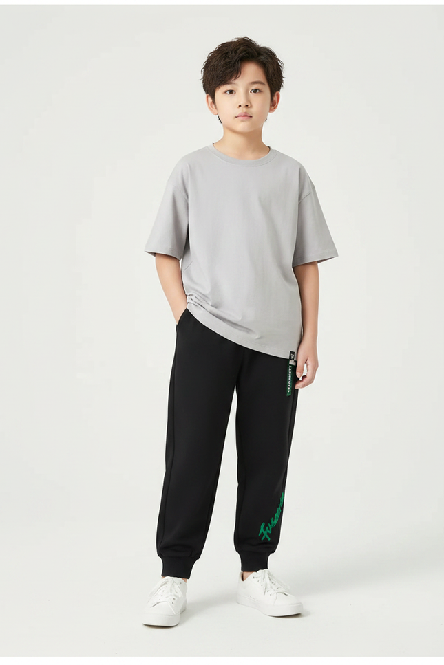 Pantalon Noir Jogging Ample Décontracté Enfant Imprimé - Molleton