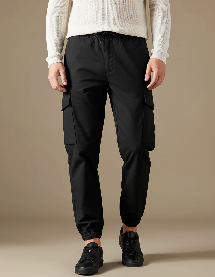 Pantalon Cargo Slim Noir - Polyester