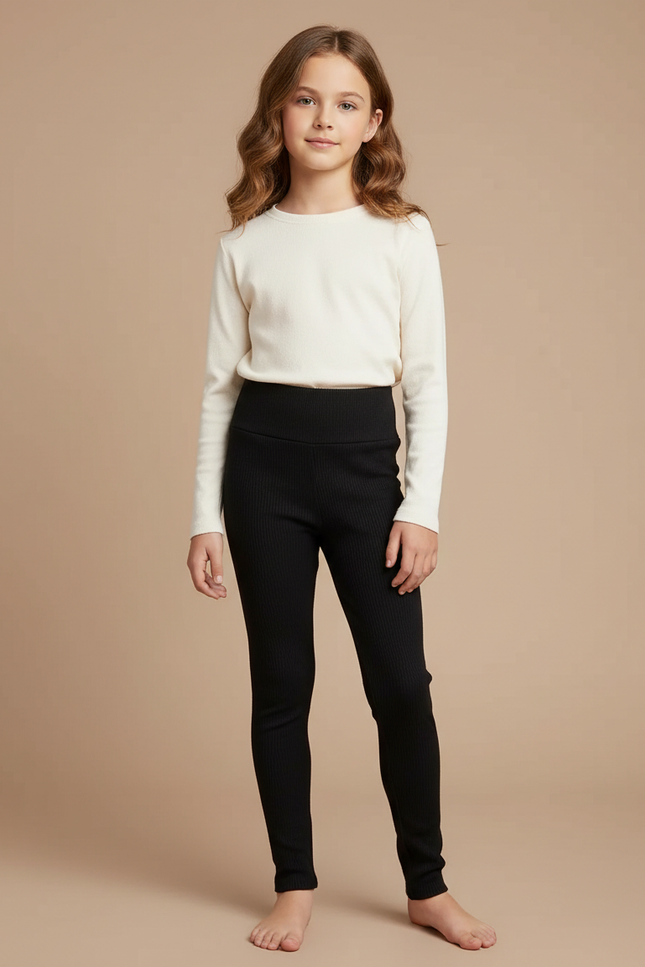 Pantalon Noir Côtelé Ajusté Fille - Maille