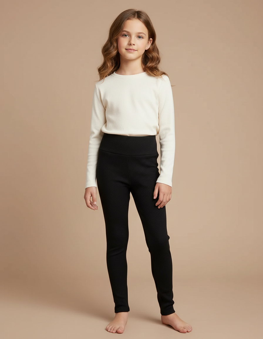 Pantalon Noir Côtelé Ajusté Fille - Maille