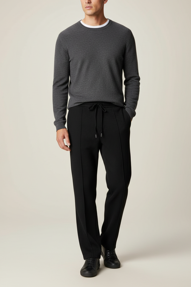 Pantalon Noir Plissé Décontracté Cordon Large - Maille