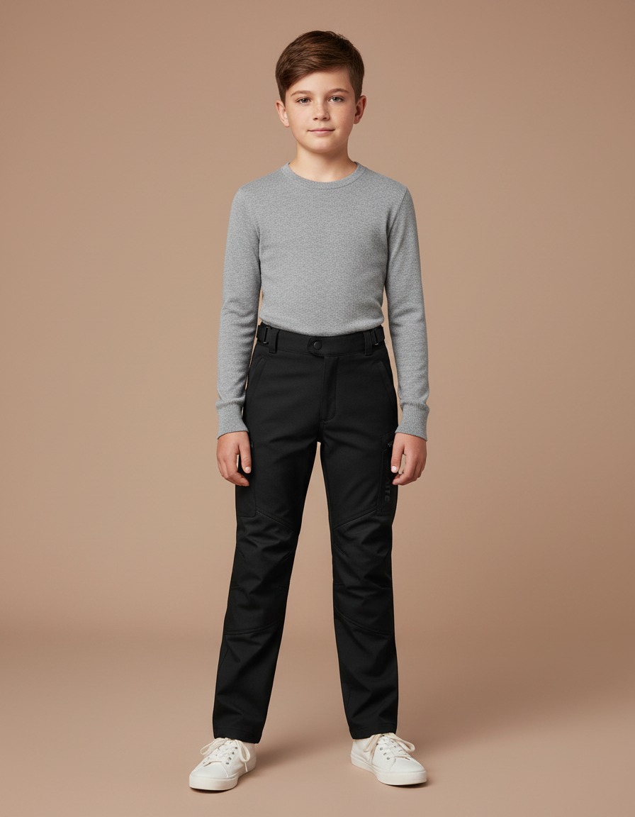 Pantalon Noir Enfant Cargo Résistant Confortable - Gabardine