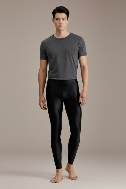 Pantalon Noir Brillant Ajusté Homme Sport Yoga - Simili cuir