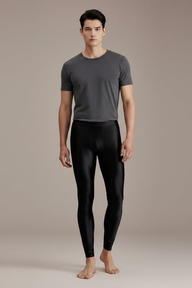 Pantalon Noir Brillant Ajusté Homme Sport Yoga - Simili cuir