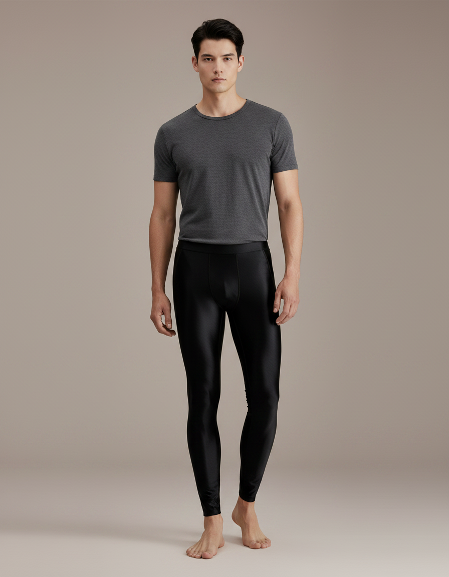 Pantalon Noir Brillant Ajusté Homme Sport Yoga - Simili cuir