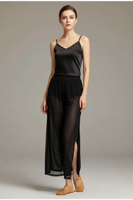 Pantalon Noir Maille Fluide Large Fendu