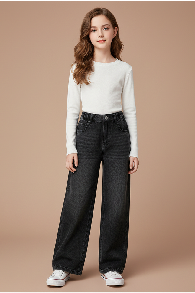Pantalon Noir Ample Droit Décontracté Enfant Hiver - Jean