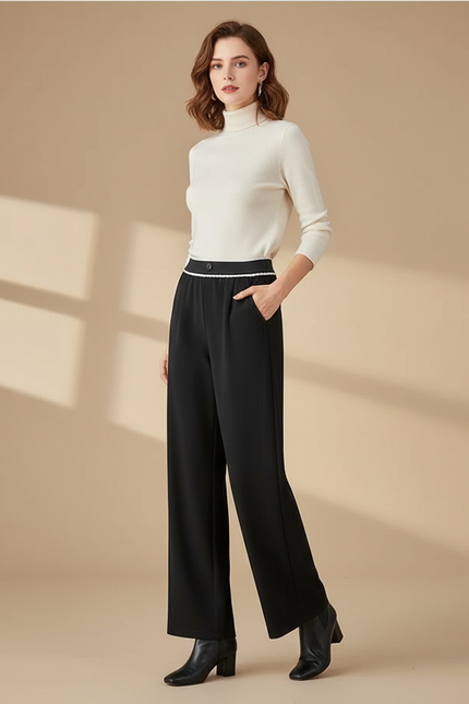 Pantalon Noir Liseré Blanc - Polyester