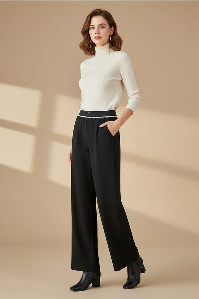 Pantalon Noir Liseré Blanc - Polyester