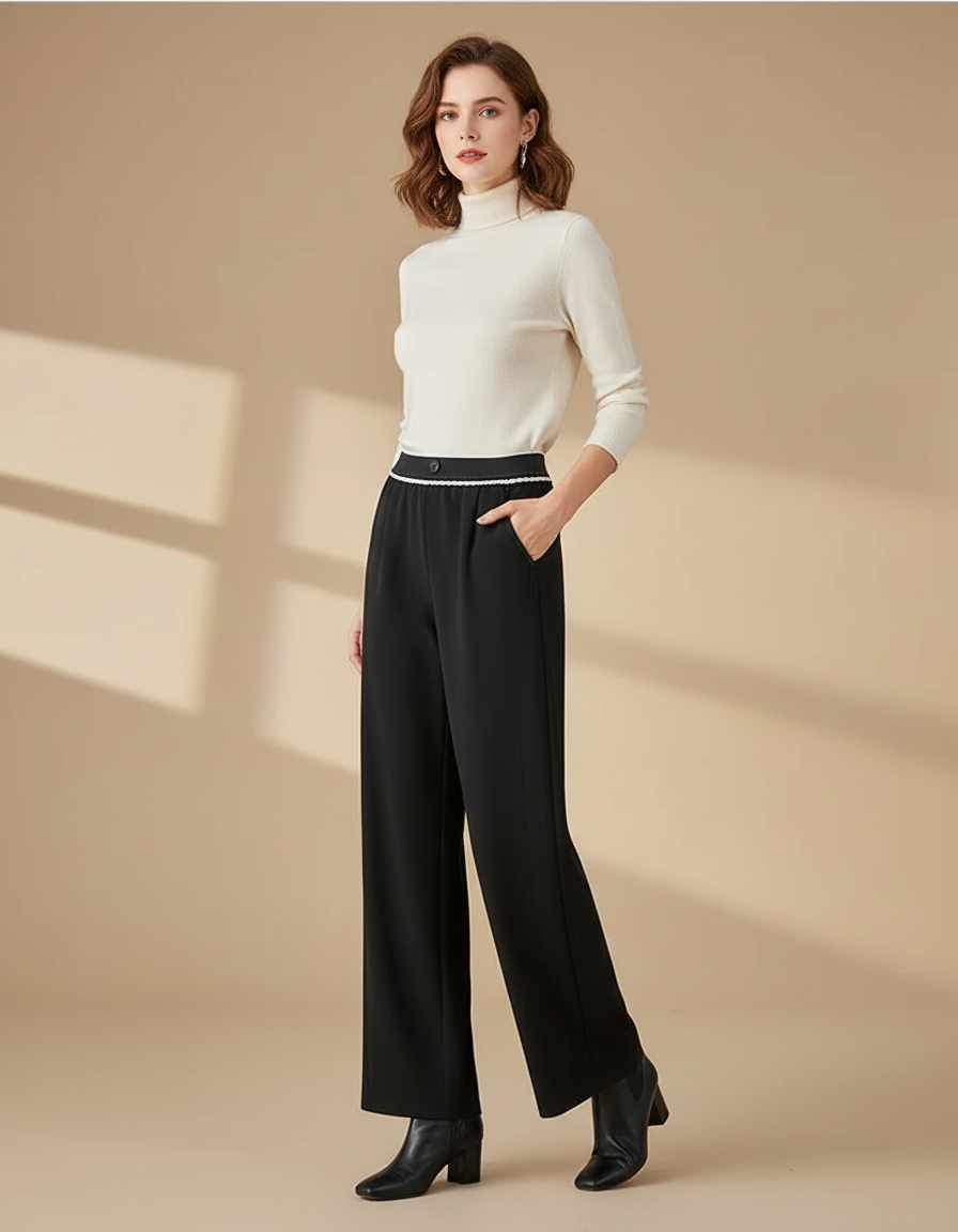 Pantalon Noir Liseré Blanc - Polyester