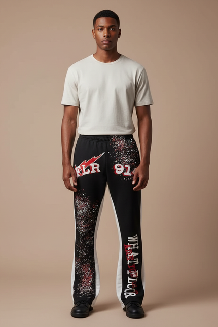 Pantalon Noir Imprimé Flared Hip Hop Décontracté - Molleton