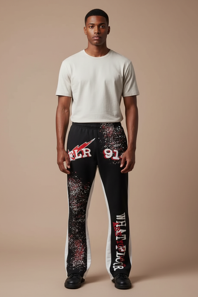 Pantalon Noir Imprimé Flared Hip Hop Décontracté - Molleton