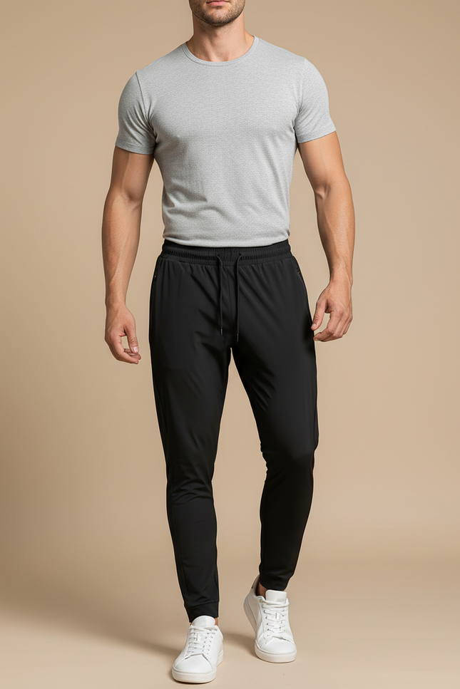 Pantalon Noir Homme Léger Respirant Extensible Sport - Polyester