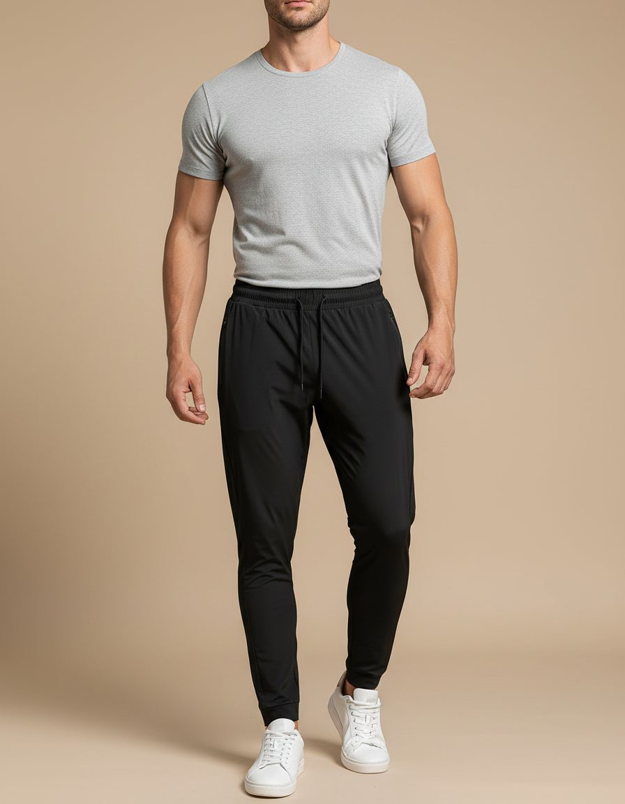 Pantalon Noir Homme Léger Respirant Extensible Sport - Polyester