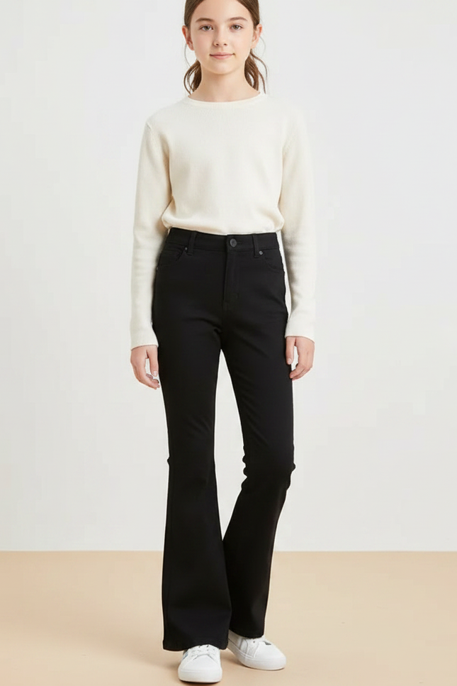 Pantalon Noir Évasé Taille Haute Fille Élégant - Maille