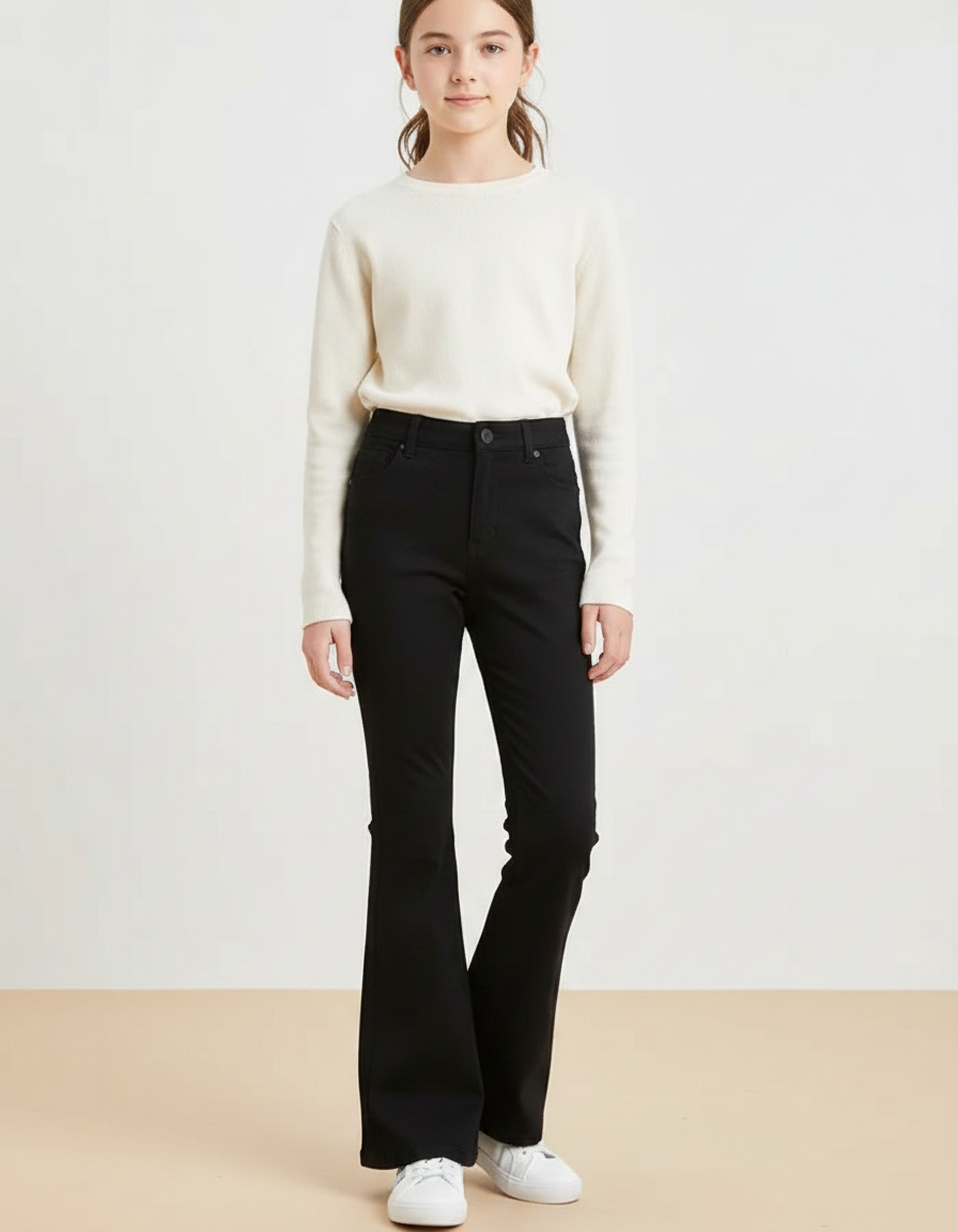 Pantalon Noir Évasé Taille Haute Fille Élégant - Maille