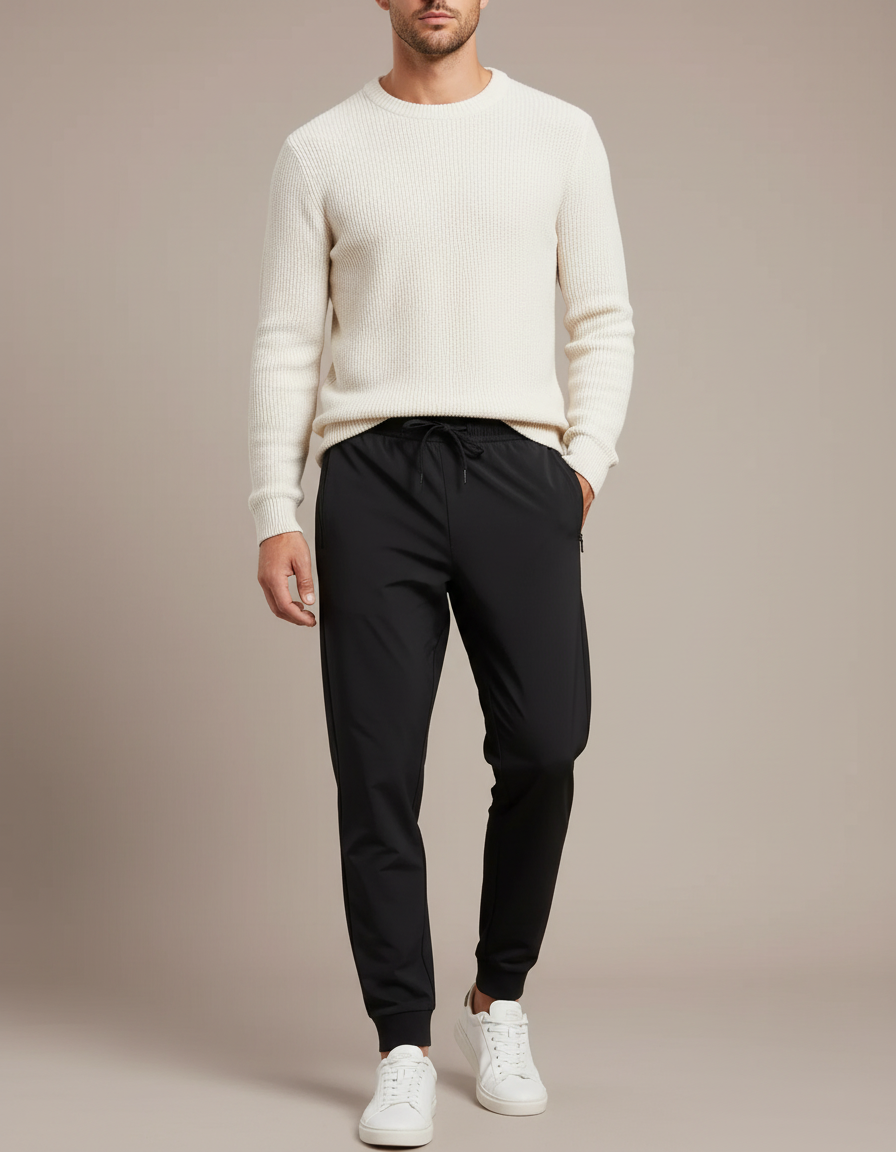 Pantalon Noir Jogger Cordon Sport Décontracté Homme - Polyester