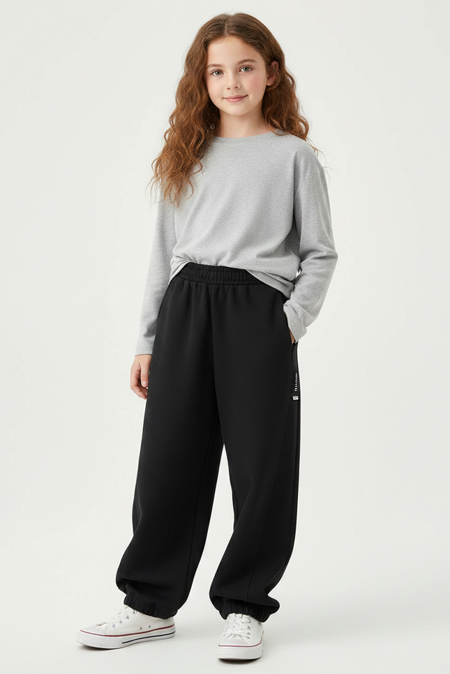 Pantalon Noir Ample Sport Décontracté Molletonné Enfant