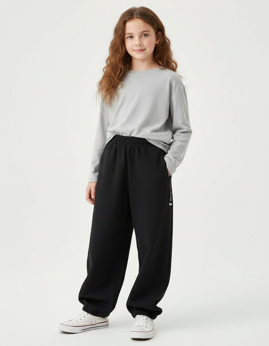 Pantalon Noir Ample Sport Décontracté Molletonné Enfant
