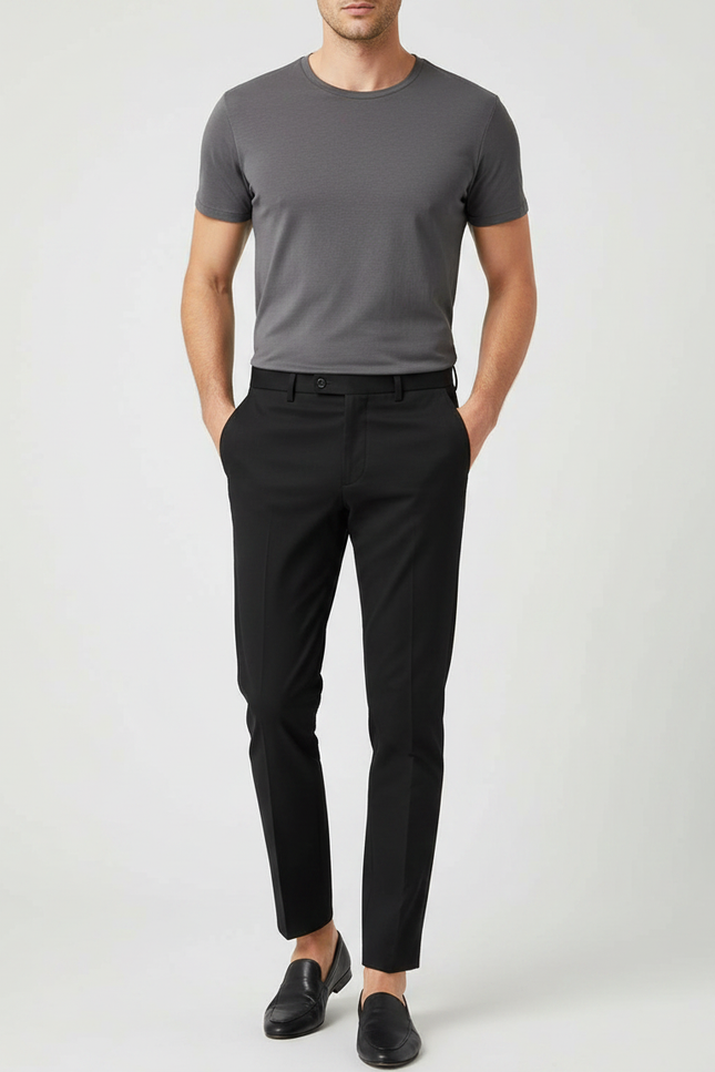 Pantalon Noir Slim Fit Décontracté Homme - Polyester