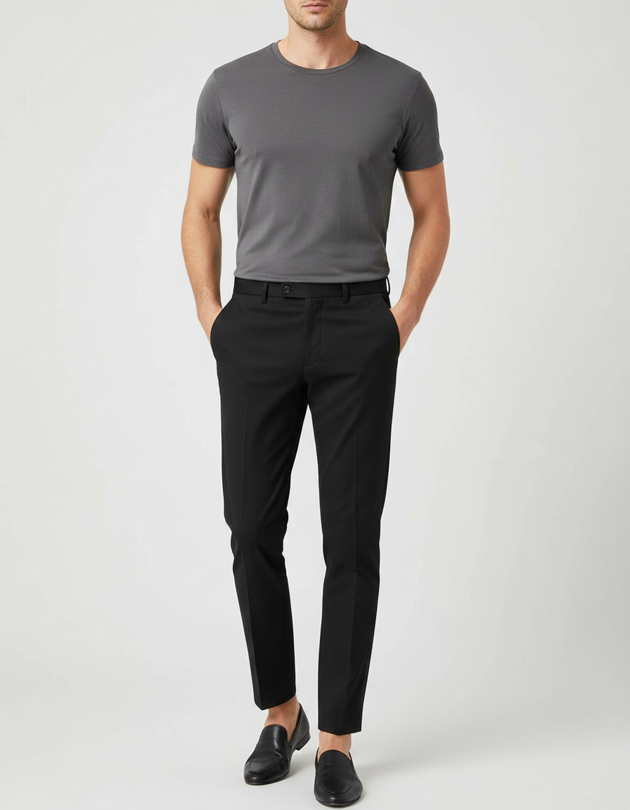 Pantalon Noir Slim Fit Décontracté Homme - Polyester