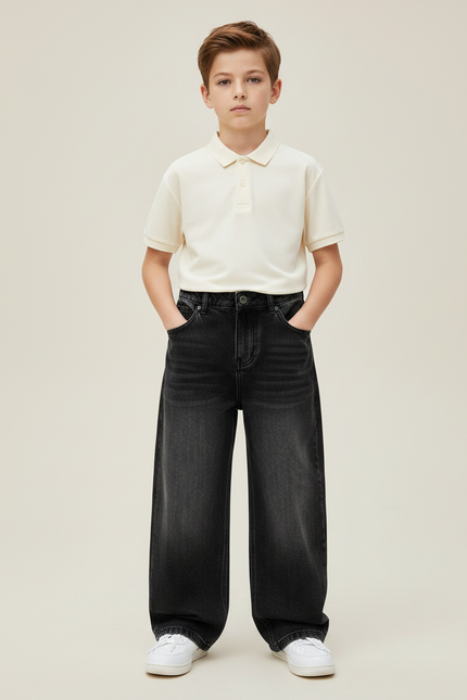 Pantalon Noir Large Décontracté Garçon Denim - Jean