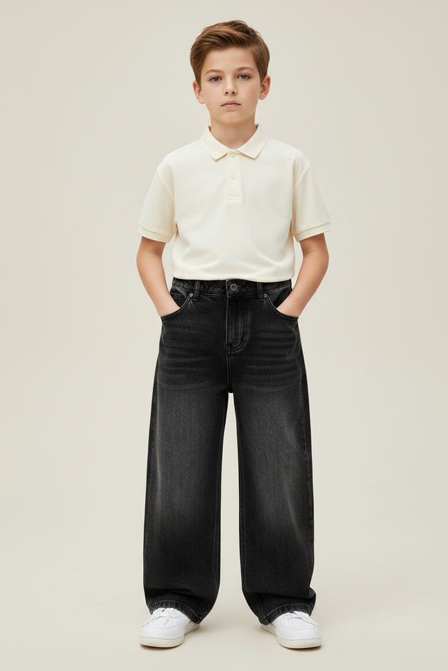 Pantalon Noir Large Décontracté Garçon Denim - Jean
