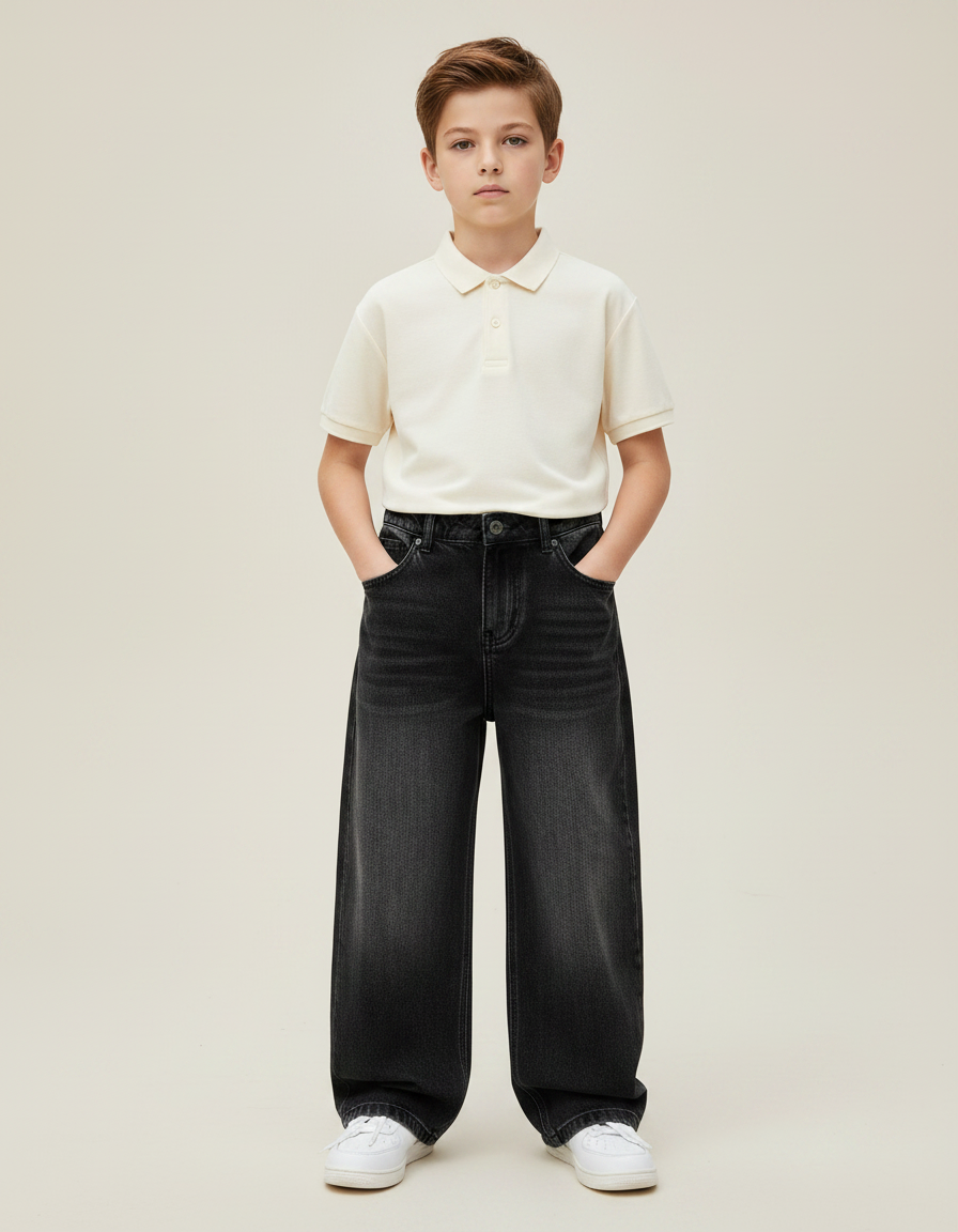 Pantalon Noir Large Décontracté Garçon Denim - Jean