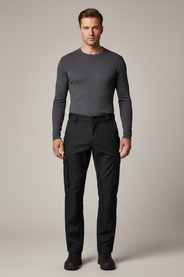 Pantalon Noir Cargo Homme Tactique Multi-poches - Gabardine