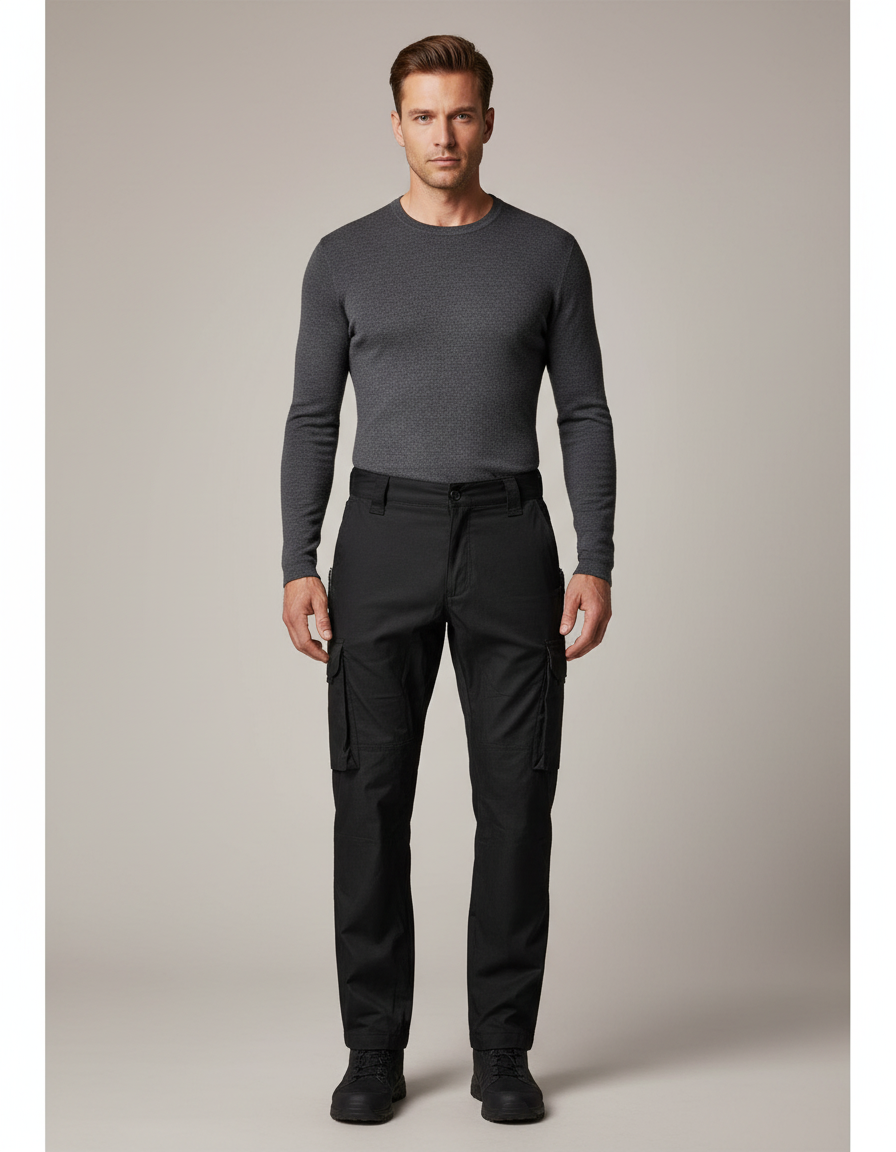 Pantalon Noir Cargo Homme Tactique Multi-poches - Gabardine