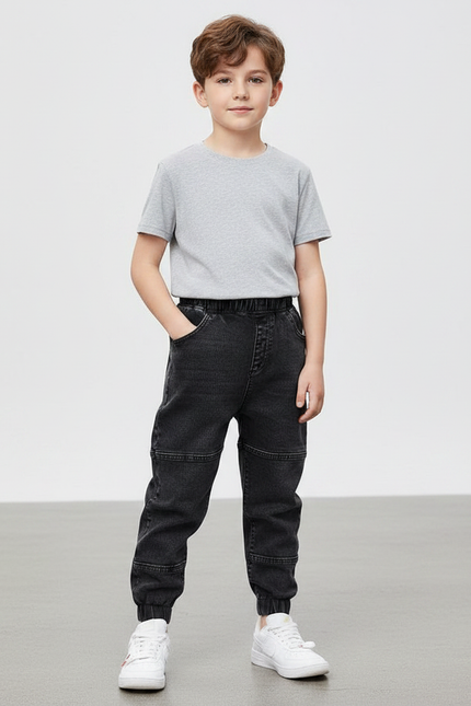 Pantalon Noir Enfant Garçon Denim Jogger Coton - Jean