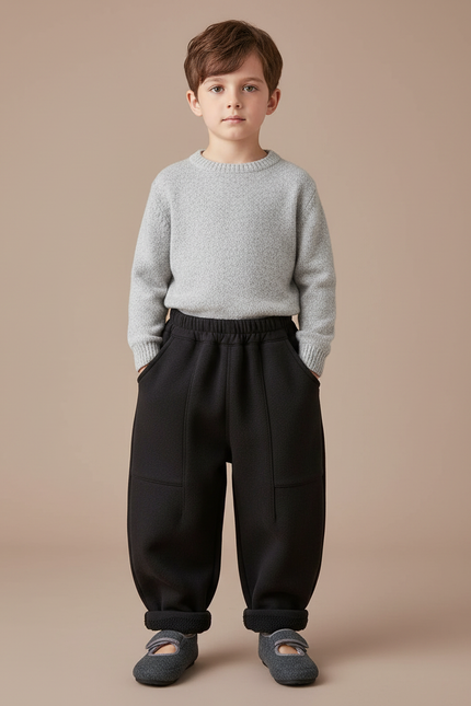 Pantalon Noir Ample Épais Hiver Garçon - Molleton