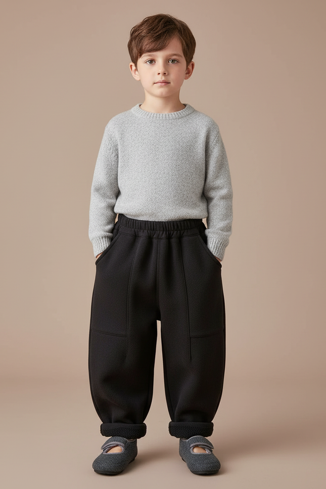 Pantalon Noir Ample Épais Hiver Garçon - Molleton
