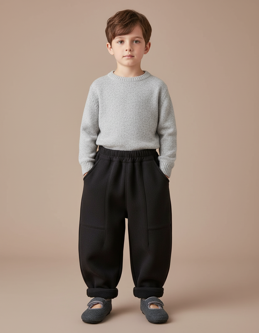 Pantalon Noir Ample Épais Hiver Garçon - Molleton