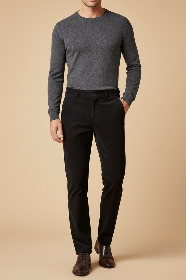 Pantalon Noir Côtelé Homme Droit Élégant - Cordé