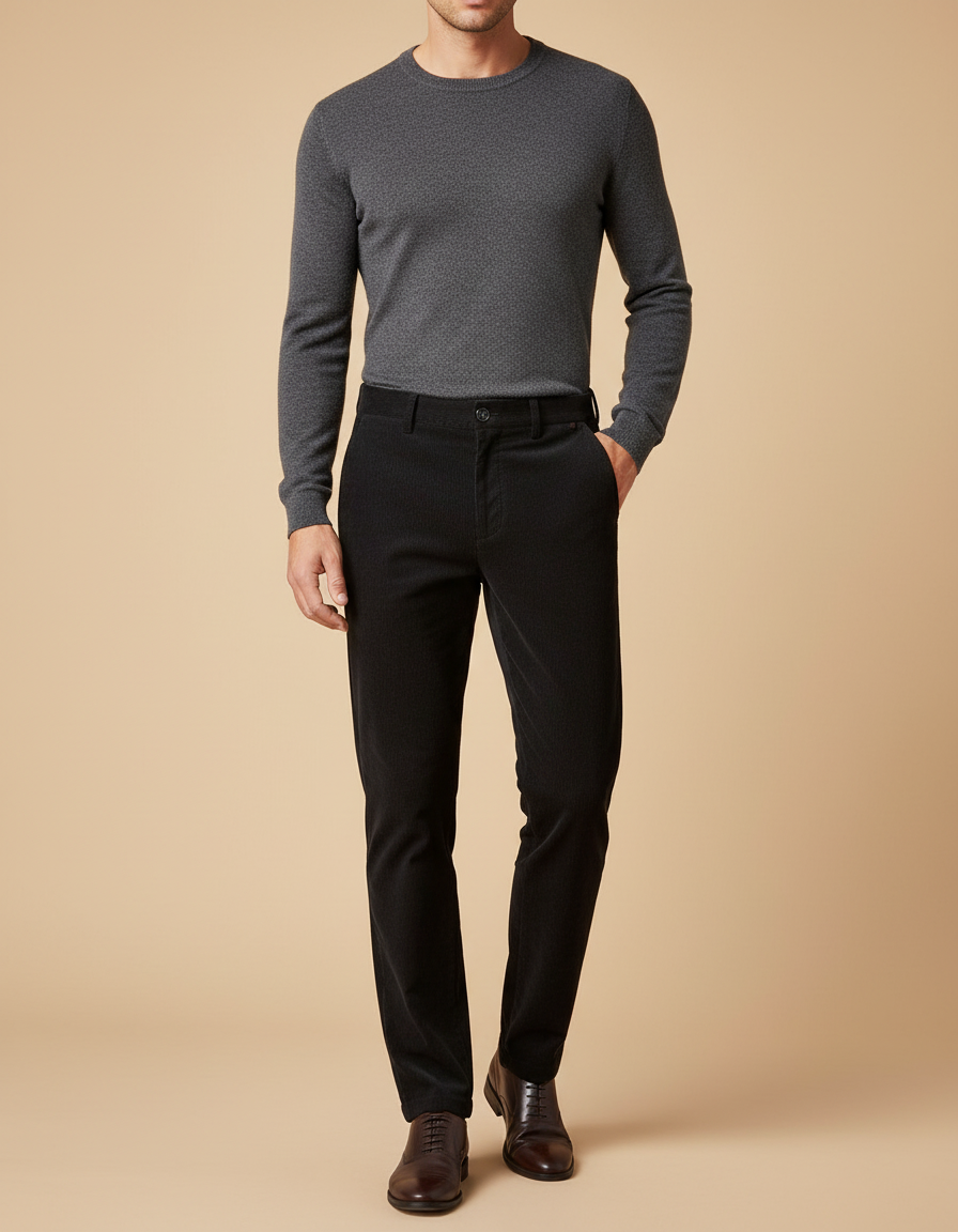 Pantalon Noir Côtelé Homme Droit Élégant - Cordé