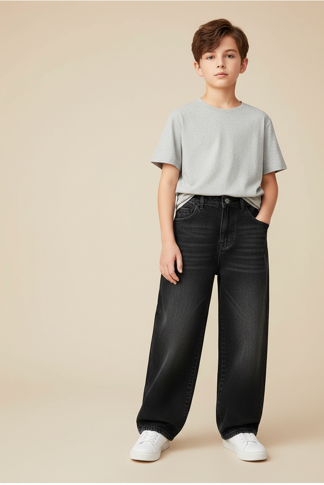 Pantalon Noir Ample Décontracté Denim Garçon - Jean