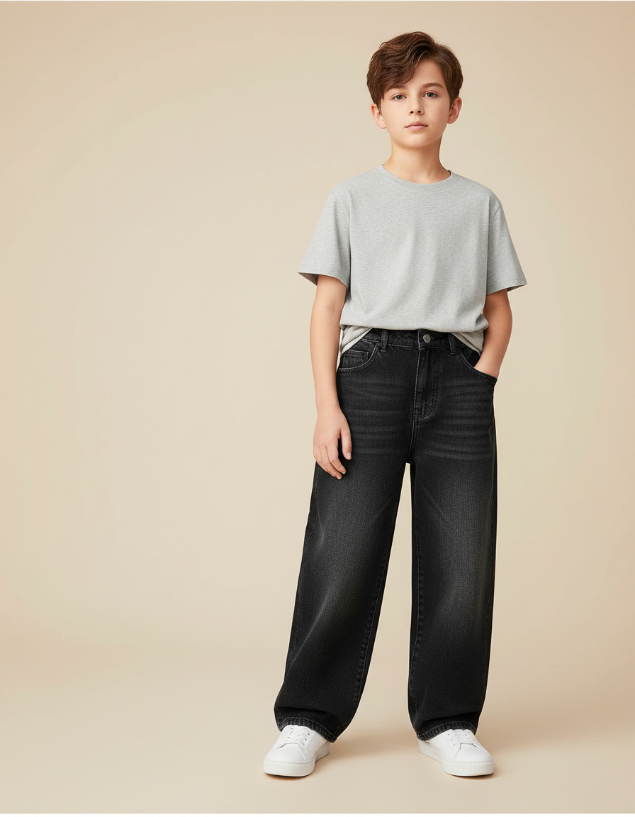 Pantalon Noir Ample Décontracté Denim Garçon - Jean