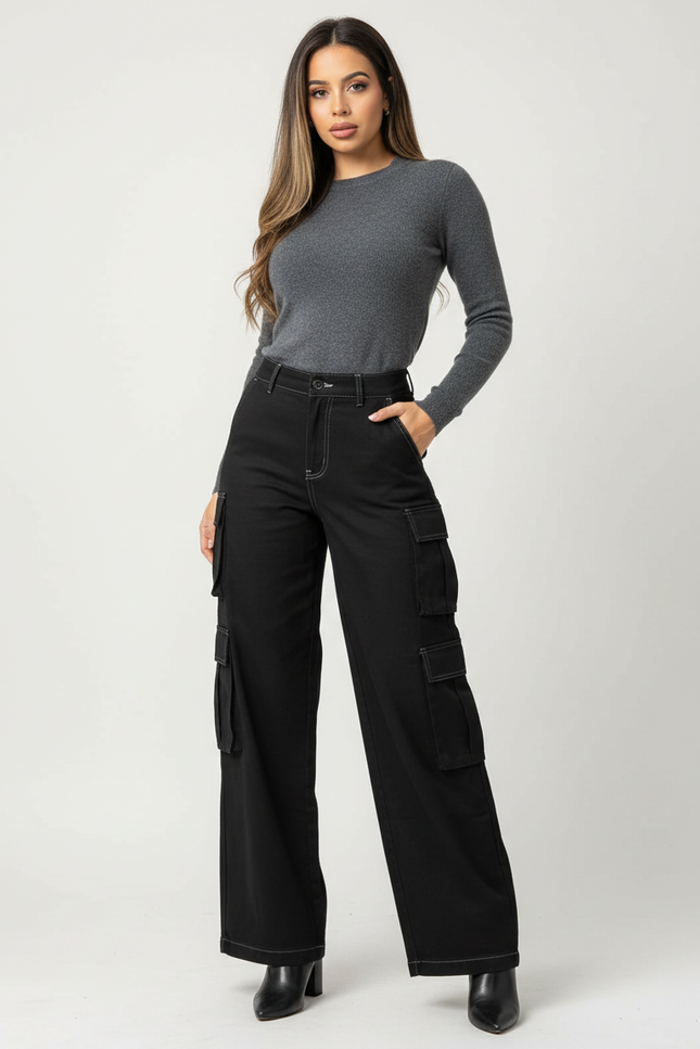 Pantalon Noir Couture Blanche Femme - Toile